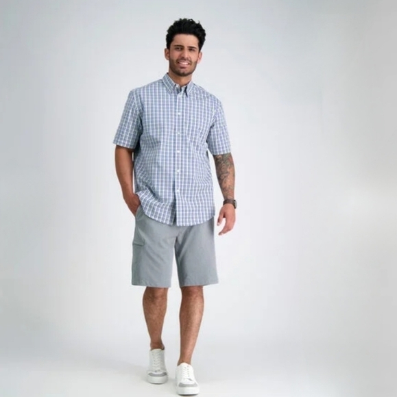 GANT Blue Plaid Button Down Short Sleeve Shirt Men's Large - Picture 1 of 7